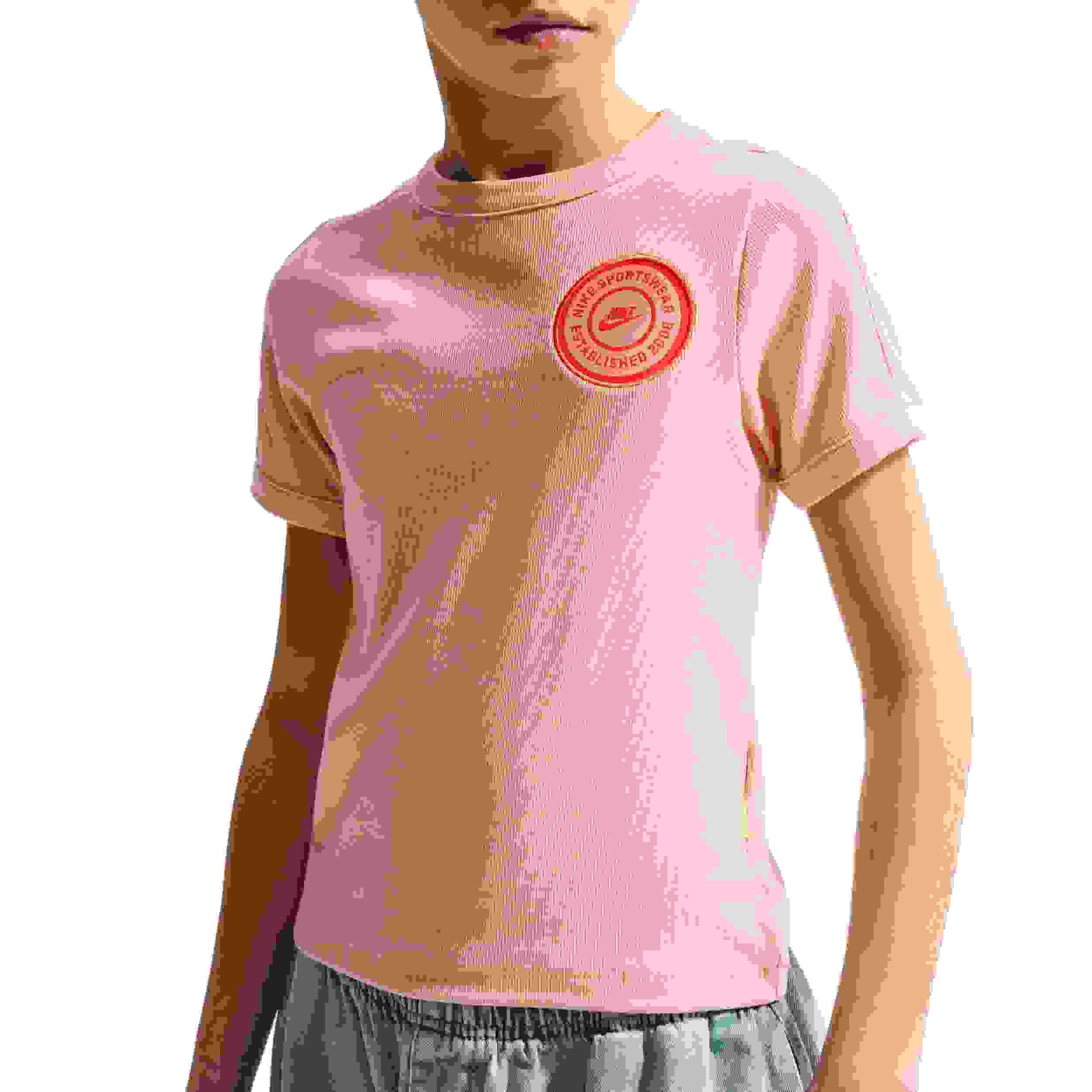 Nike Sportswear Short Sleeve Big Girls' Coral Ribbed Top